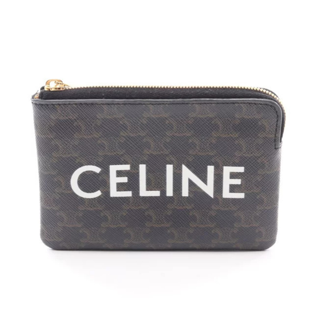 Celine Triomphe Card Case Wallet Key Ring Coin Purse Wallet Black